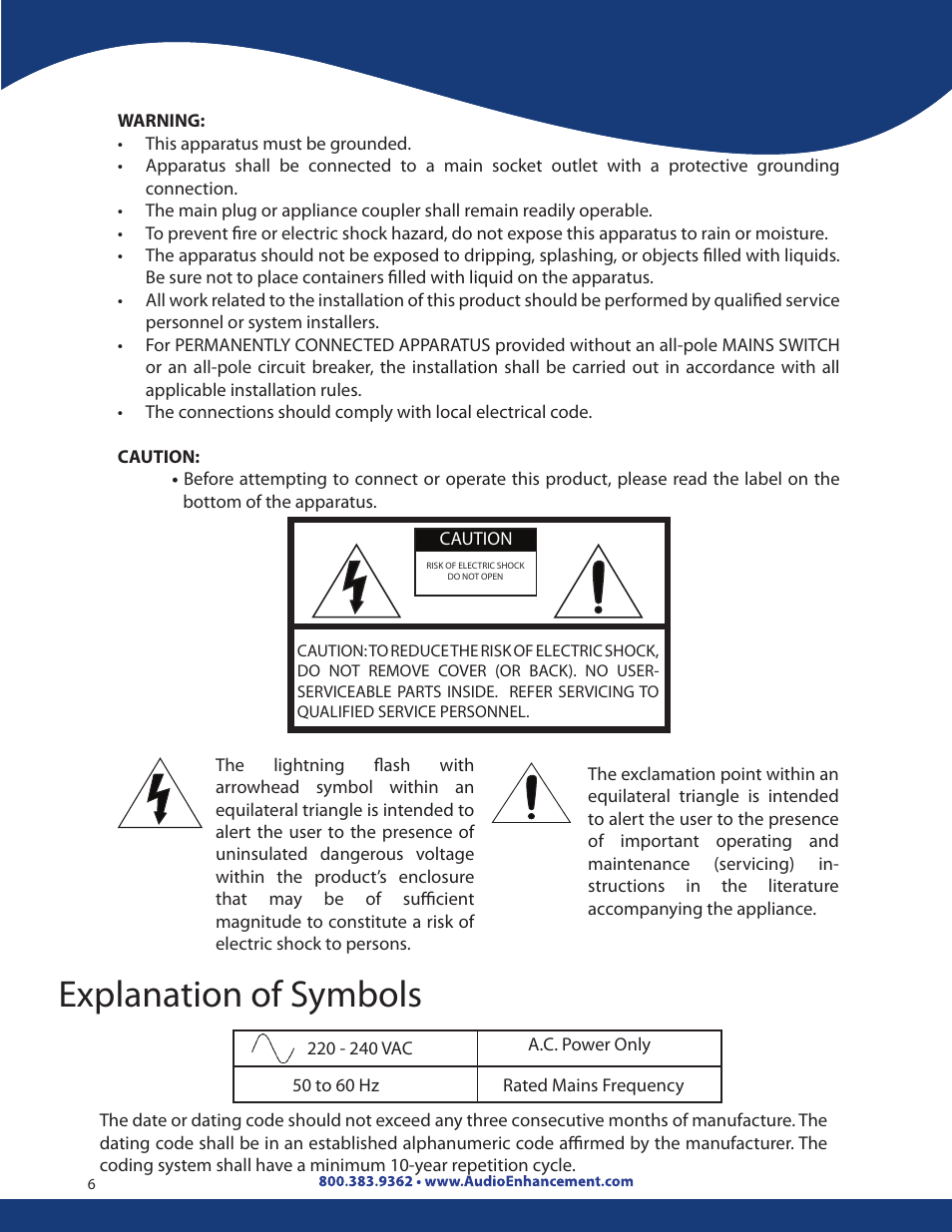 Explanation of symbols | Audio Enhancement Product Manual User Manual | Page 6 / 59