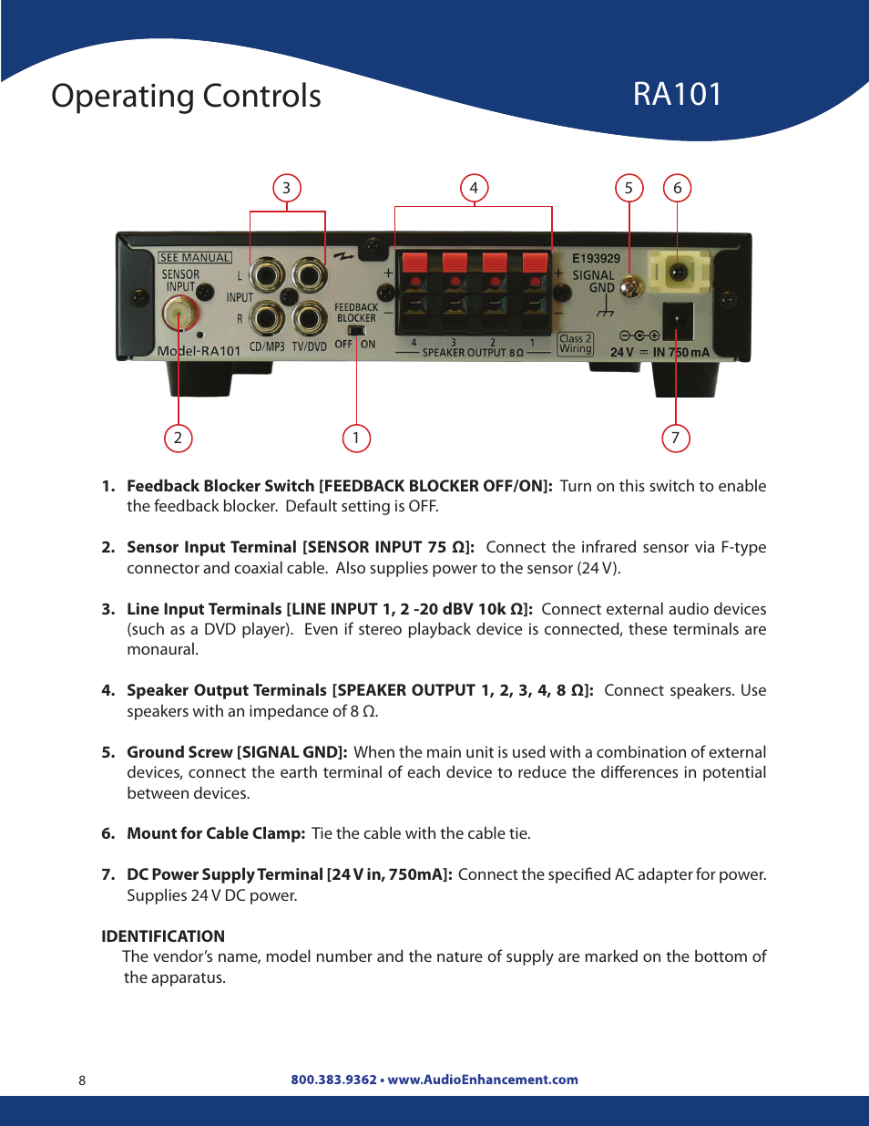 Operating controls ra101 | Audio Enhancement Product Manual User Manual | Page 8 / 59