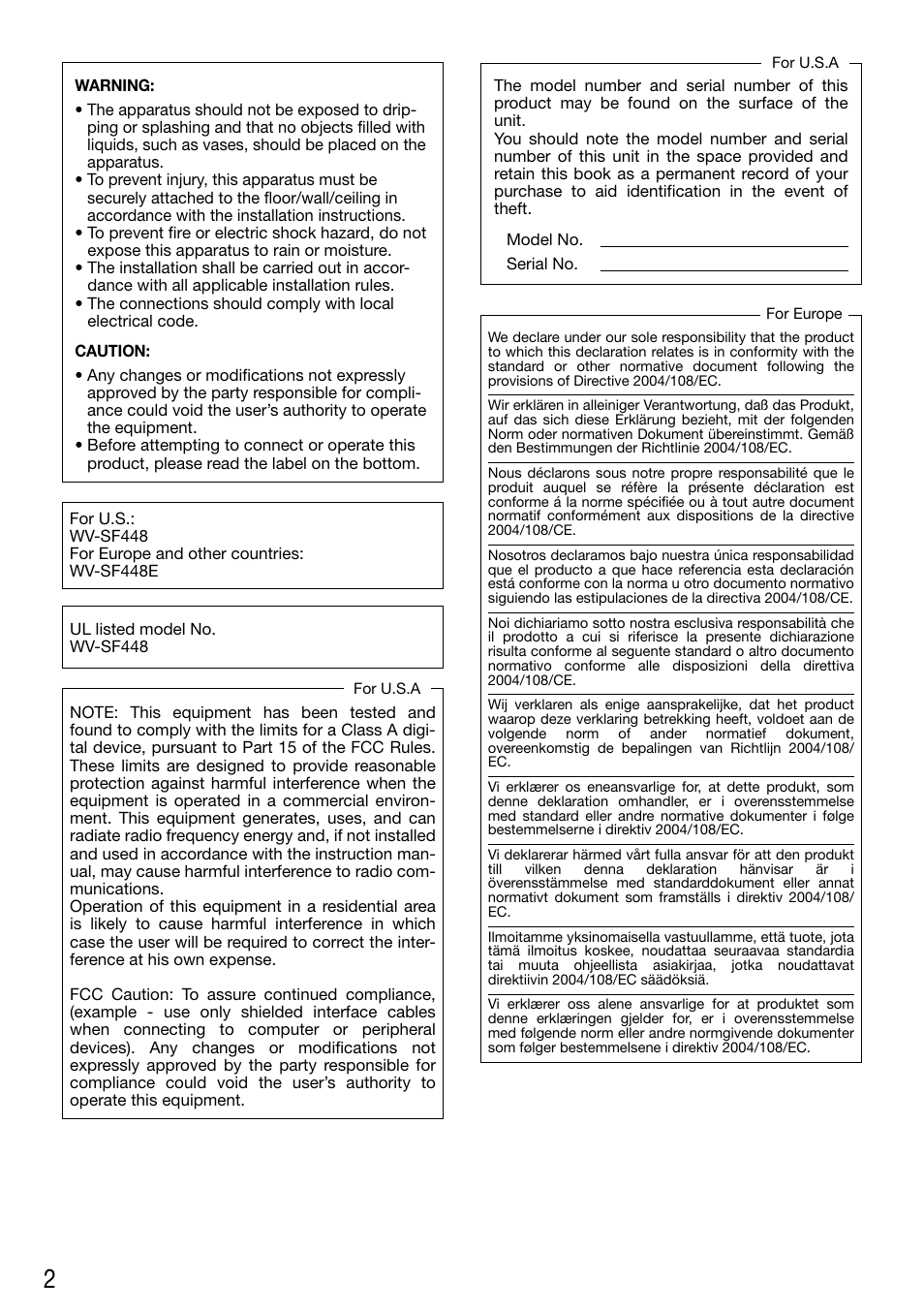 Audio Enhancement WV-SF448 User Manual | Page 2 / 40