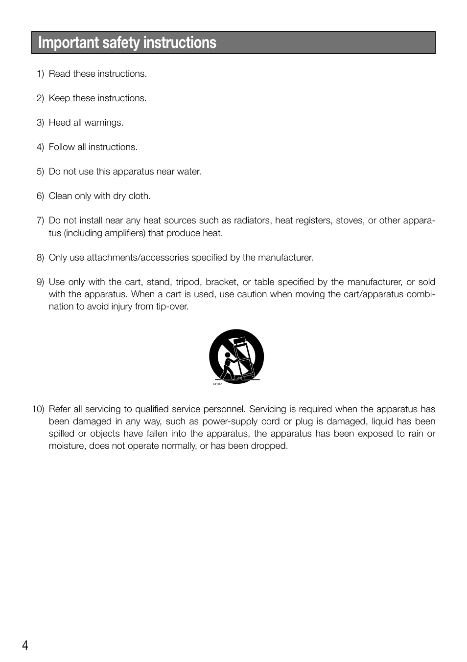 Important safety instructions | Audio Enhancement WV-SF448 User Manual | Page 4 / 40