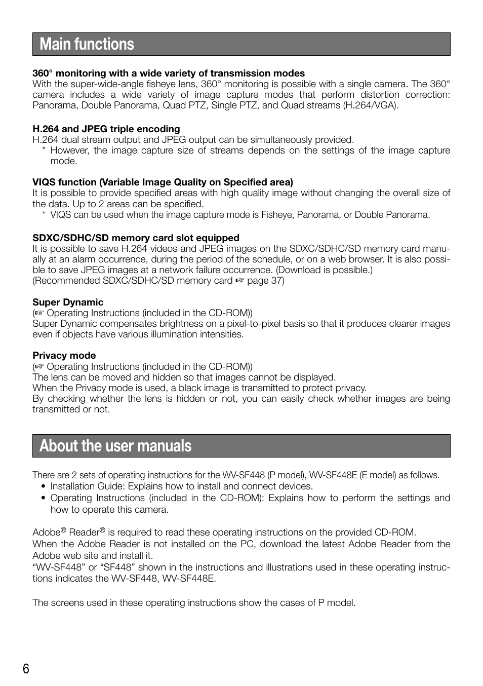 Main functions, About the user manuals | Audio Enhancement WV-SF448 User Manual | Page 6 / 40