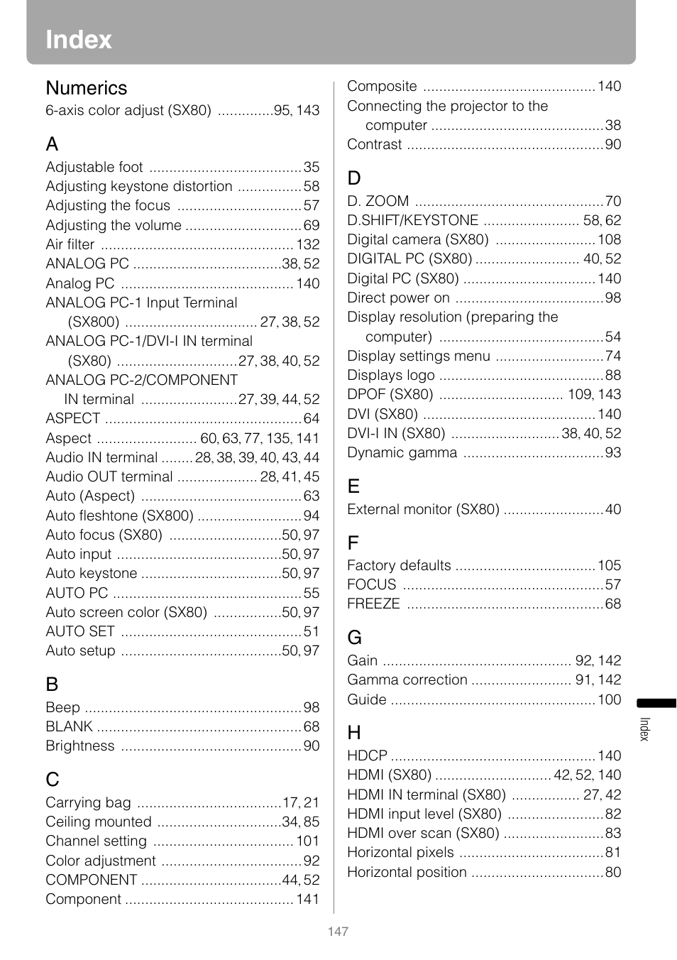 Index, Numerics | Canon HDMI SX800 User Manual | Page 147 / 154