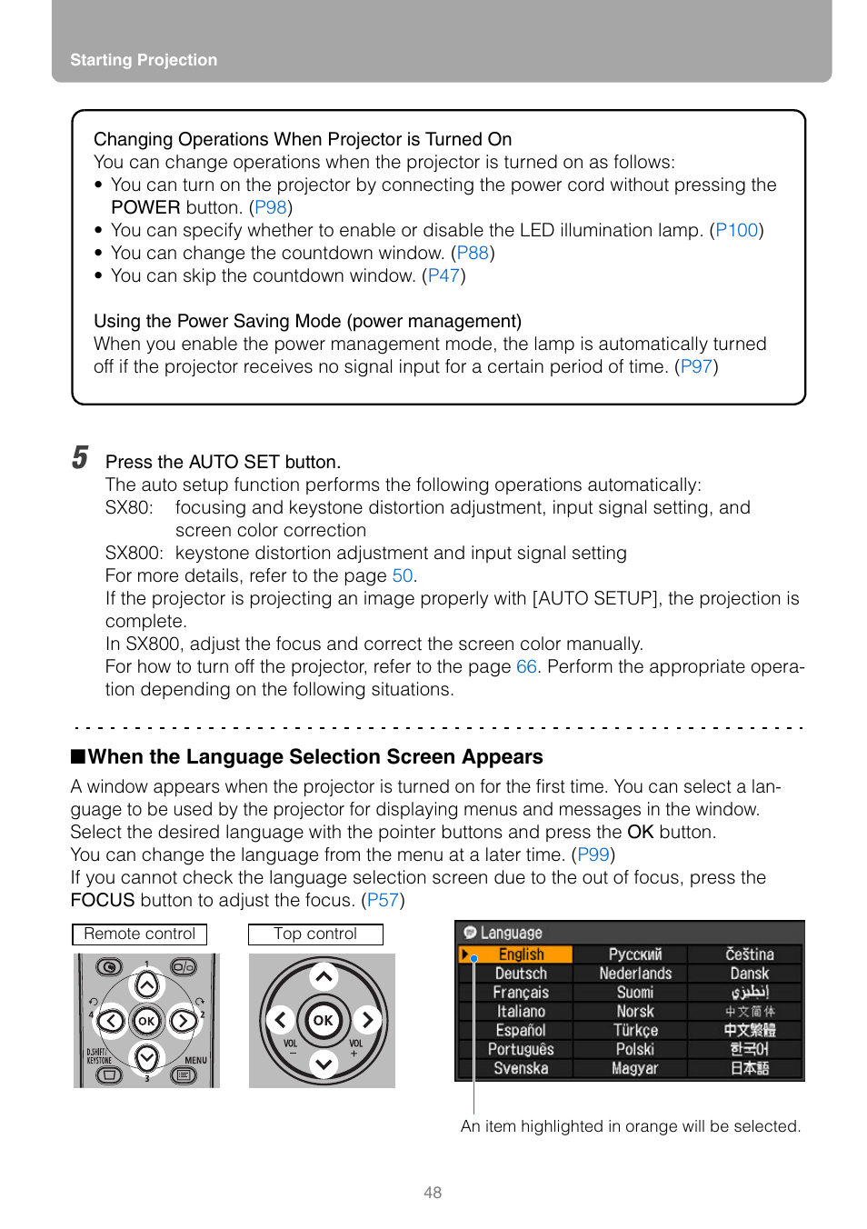 When the language selection screen appears | Canon HDMI SX800 User Manual | Page 48 / 154