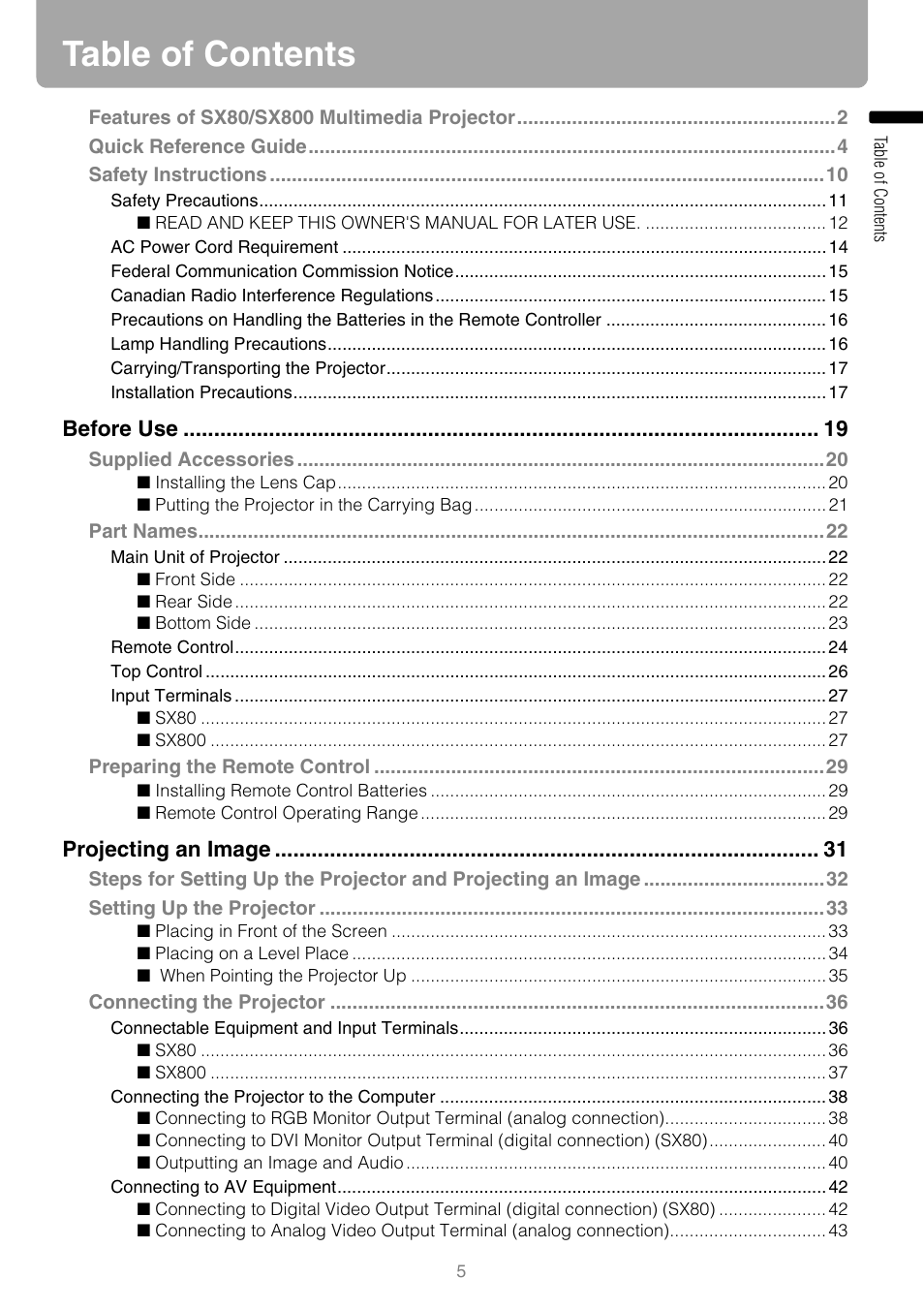 Canon HDMI SX800 User Manual | Page 5 / 154