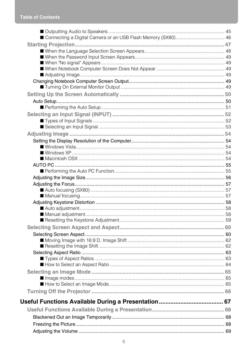 Useful functions available during a presentation | Canon HDMI SX800 User Manual | Page 6 / 154