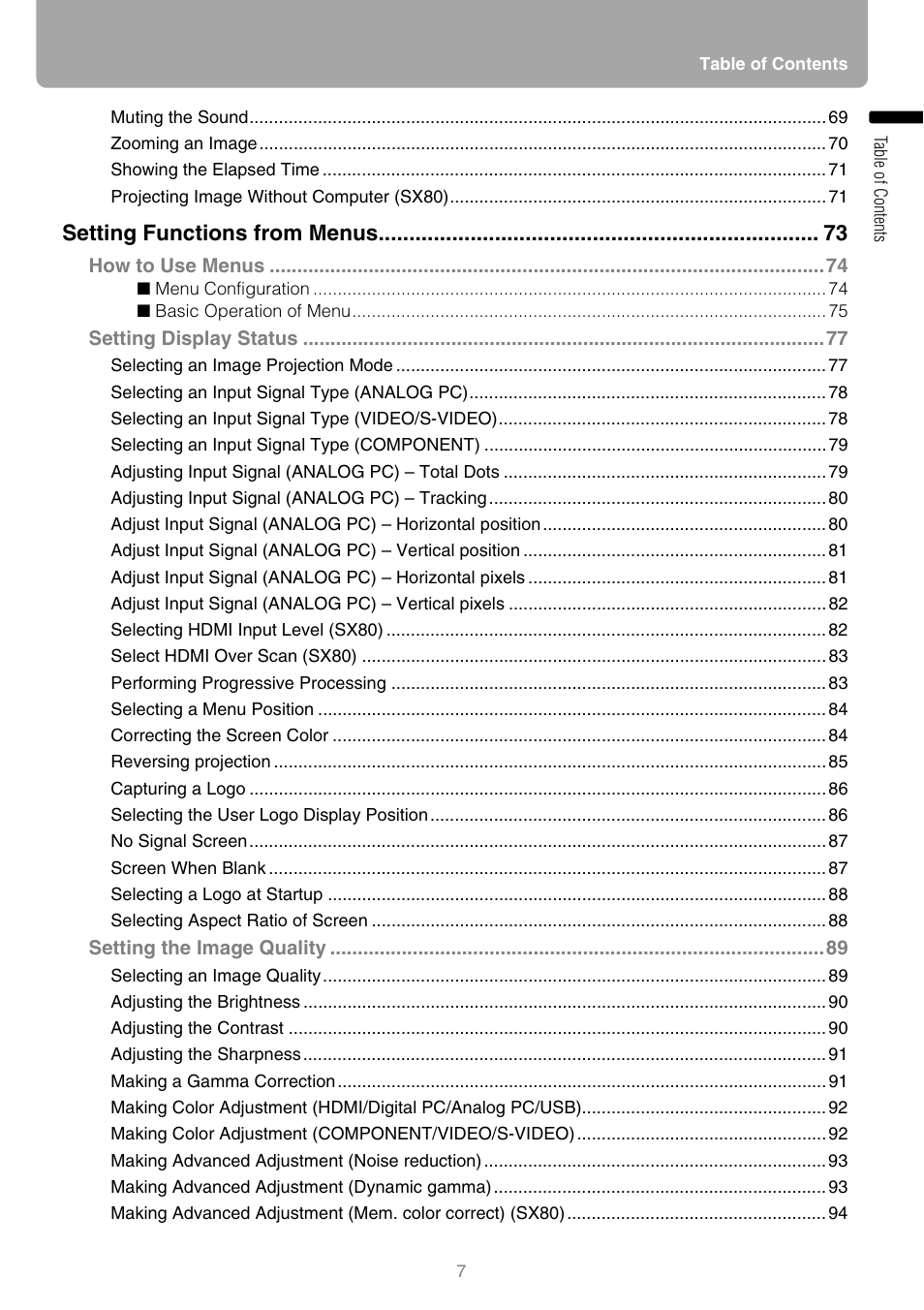 Setting functions from menus | Canon HDMI SX800 User Manual | Page 7 / 154