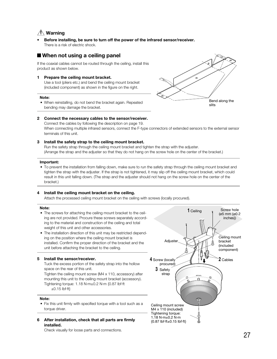 When not using a ceiling panel | Audio Enhancement TLD100 User Manual | Page 27 / 36