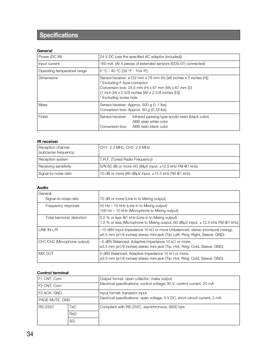 34 specifications | Audio Enhancement TLD100 User Manual | Page 34 / 36