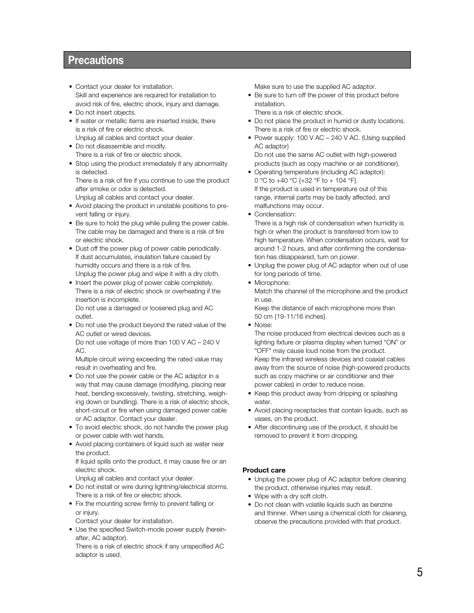 Precautions | Audio Enhancement TLD100 User Manual | Page 5 / 36