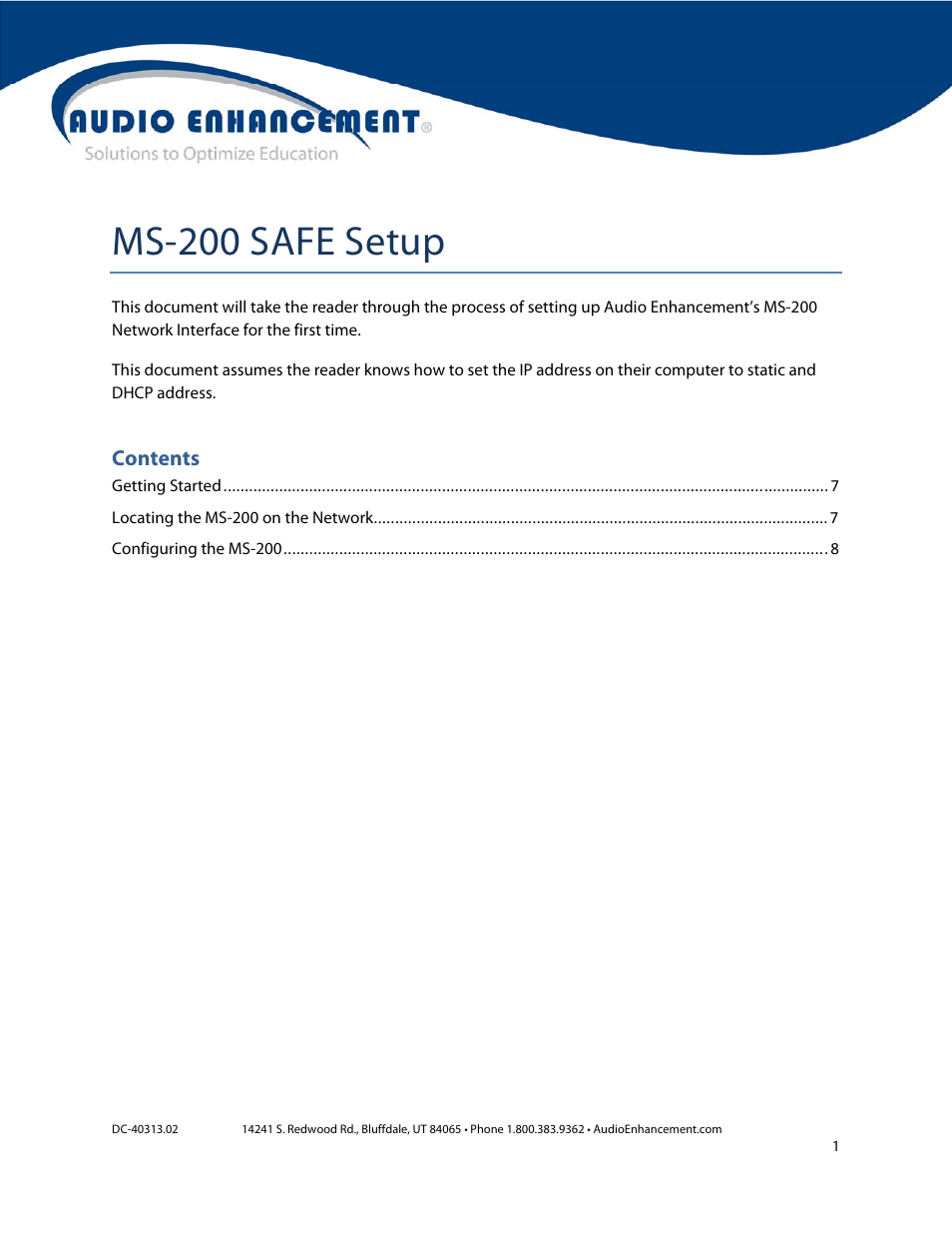 Audio Enhancement MS-200 SAFE User Manual | 12 pages