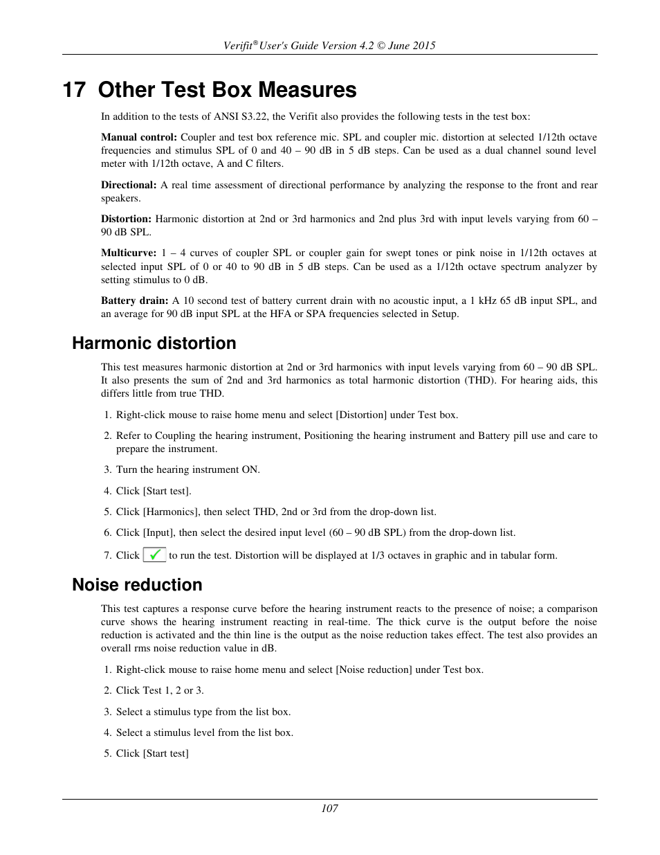 17 other test box measures, Harmonic distortion, Noise reduction | Audioscan Verifit 2 User Manual | Page 107 / 156