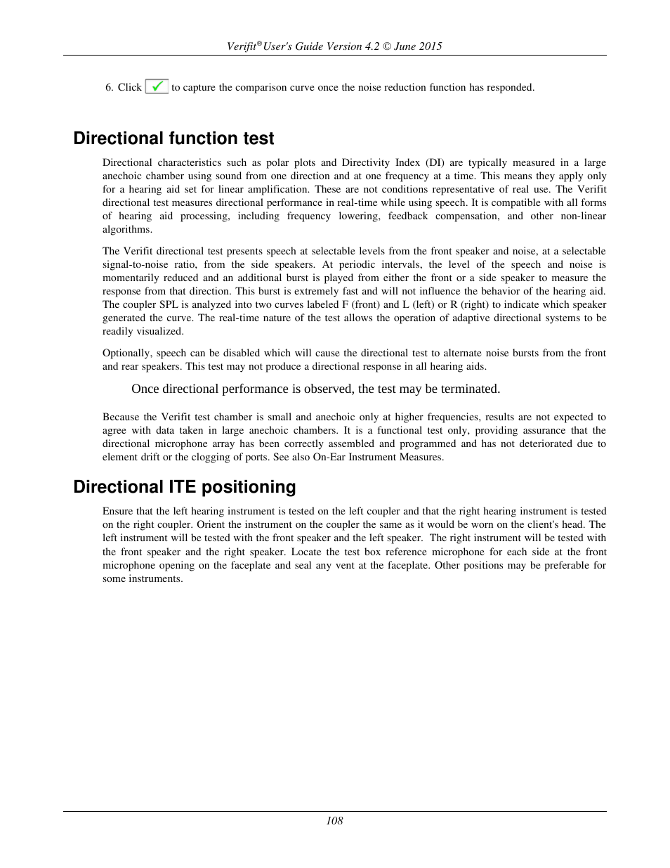 Directional function test, Directional ite positioning | Audioscan Verifit 2 User Manual | Page 108 / 156