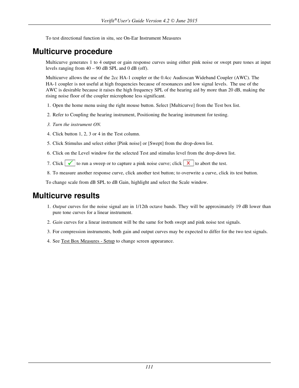 Multicurve procedure, Multicurve results | Audioscan Verifit 2 User Manual | Page 111 / 156