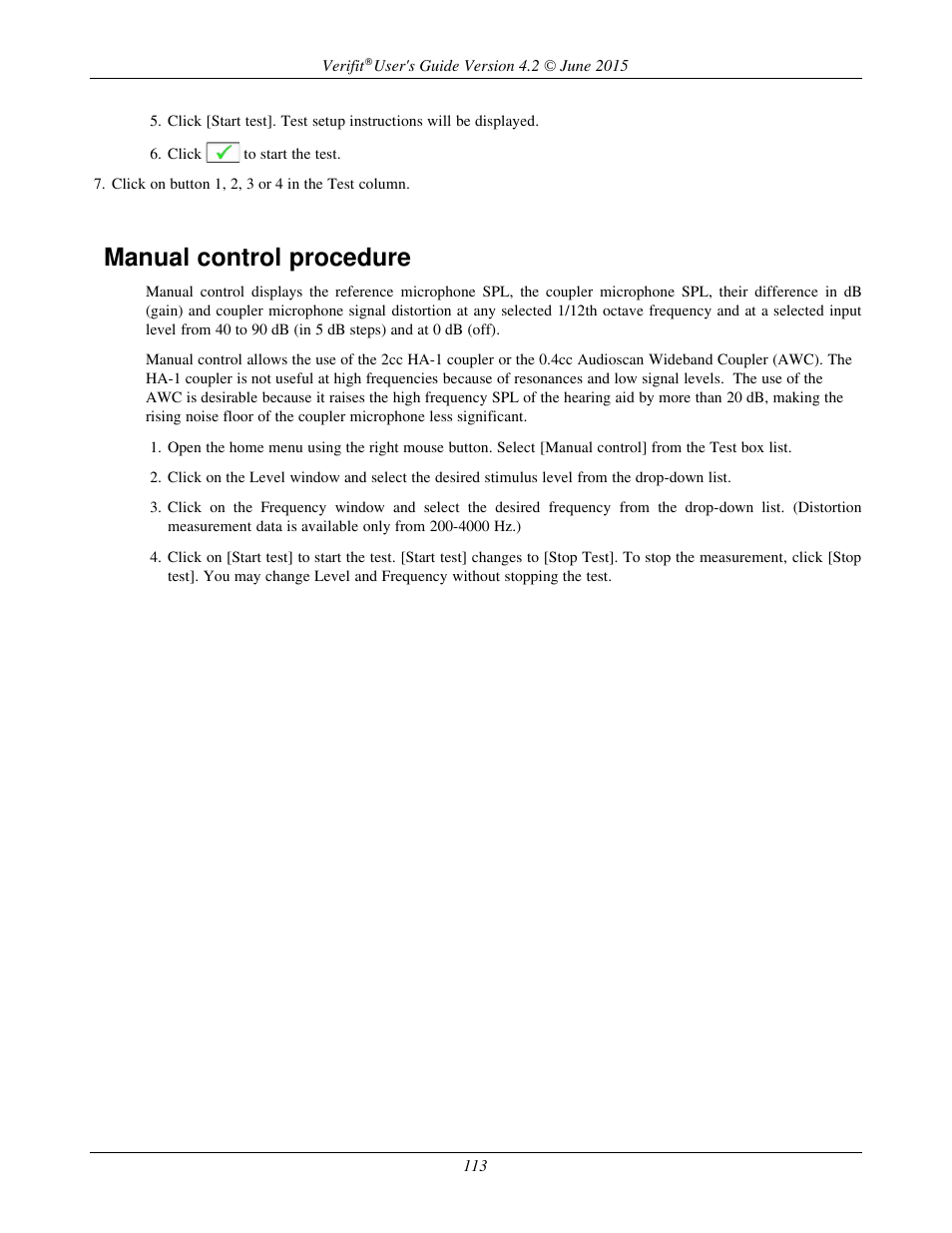 Manual control procedure | Audioscan Verifit 2 User Manual | Page 113 / 156