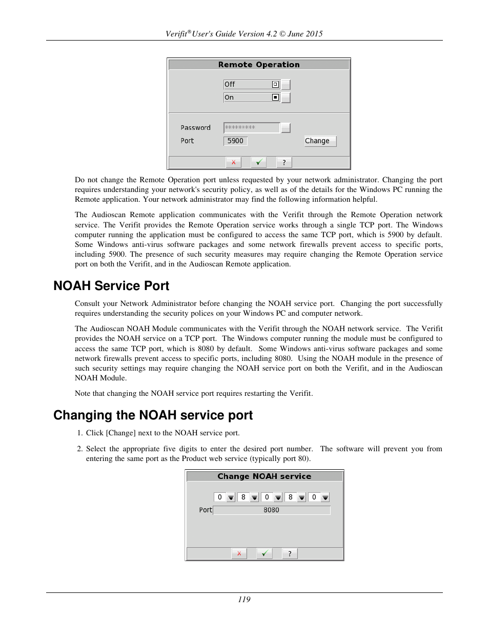 Noah service port, Changing the noah service port | Audioscan Verifit 2 User Manual | Page 119 / 156
