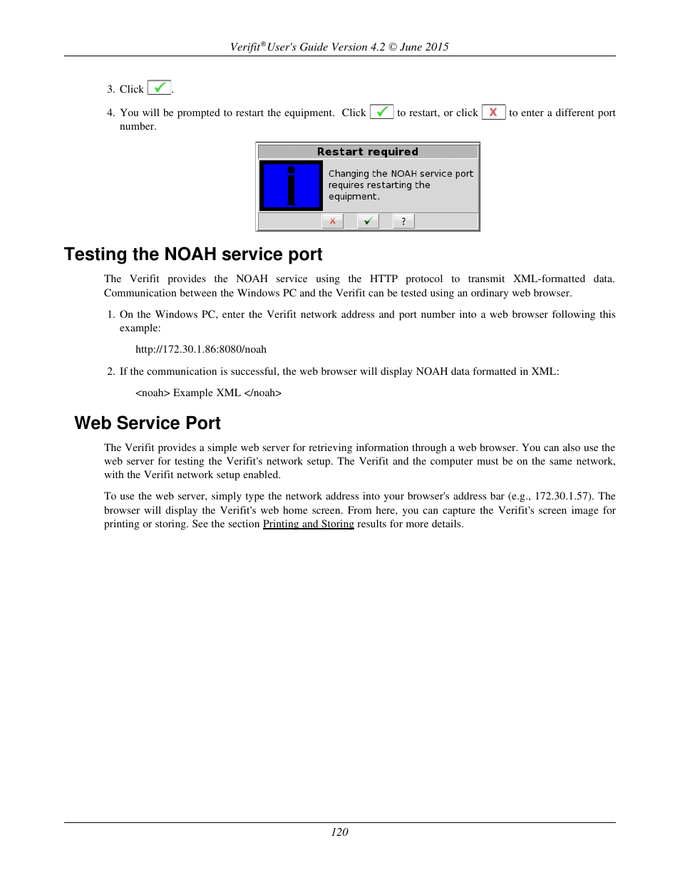 Testing the noah service port, Web service port | Audioscan Verifit 2 User Manual | Page 120 / 156