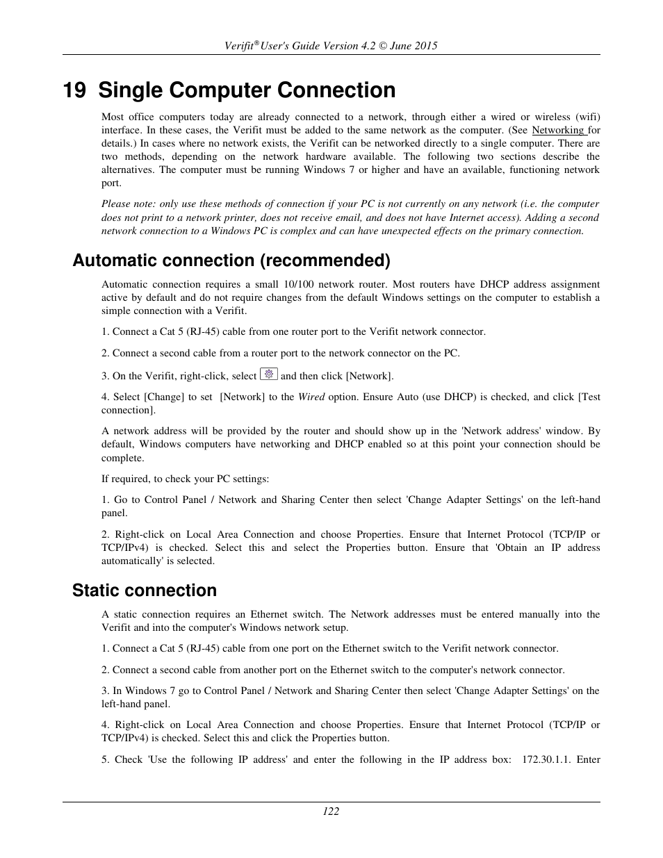 19 single computer connection, Automatic connection (recommended), Static connection | Audioscan Verifit 2 User Manual | Page 122 / 156