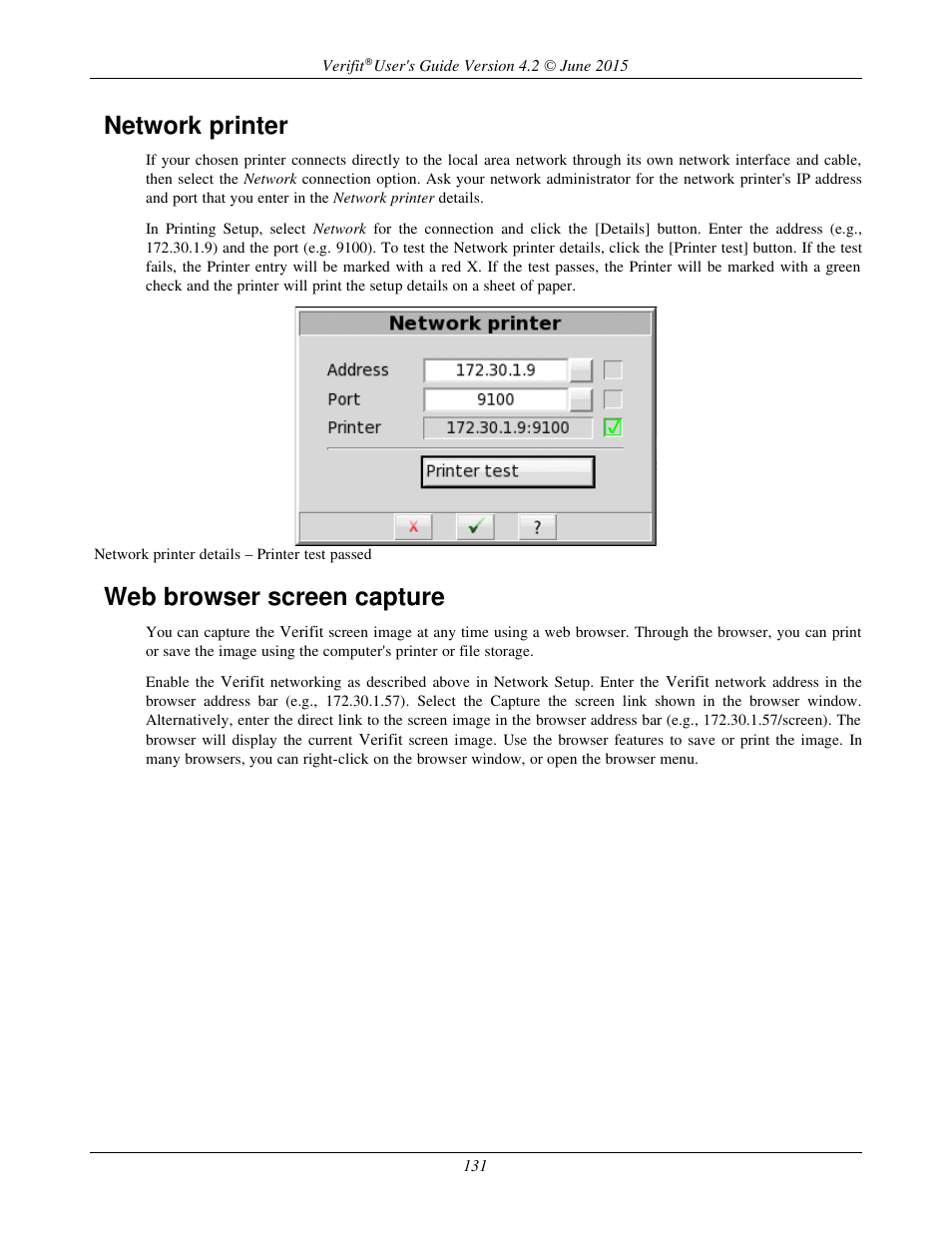 Network printer, Web browser screen capture | Audioscan Verifit 2 User Manual | Page 131 / 156