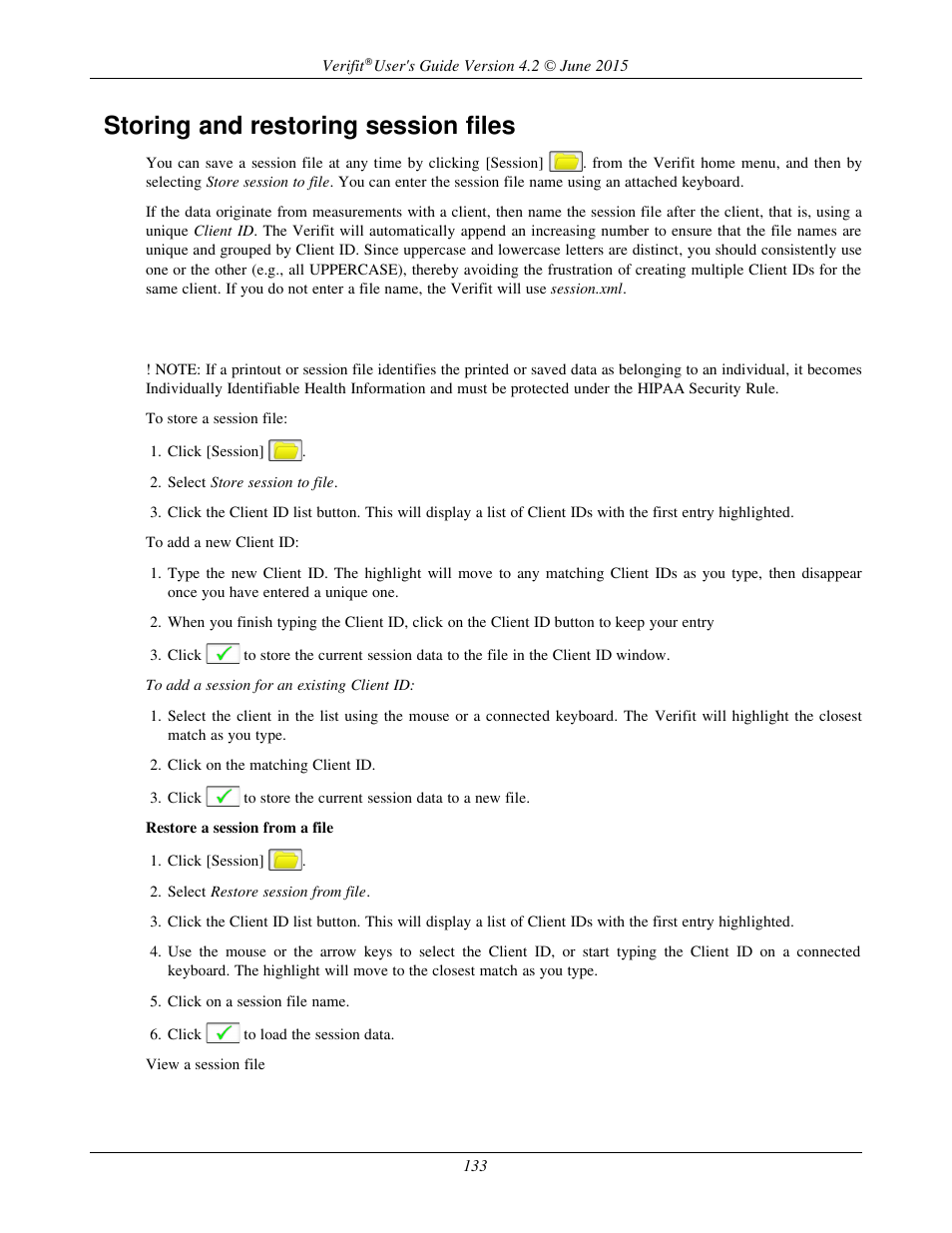 Storing and restoring session files | Audioscan Verifit 2 User Manual | Page 133 / 156