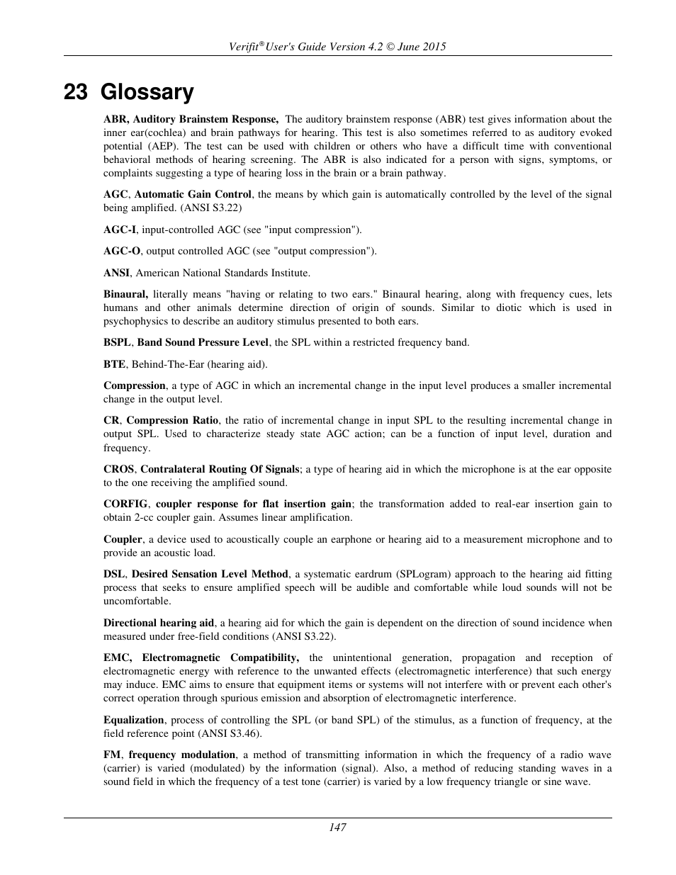 23 glossary | Audioscan Verifit 2 User Manual | Page 147 / 156