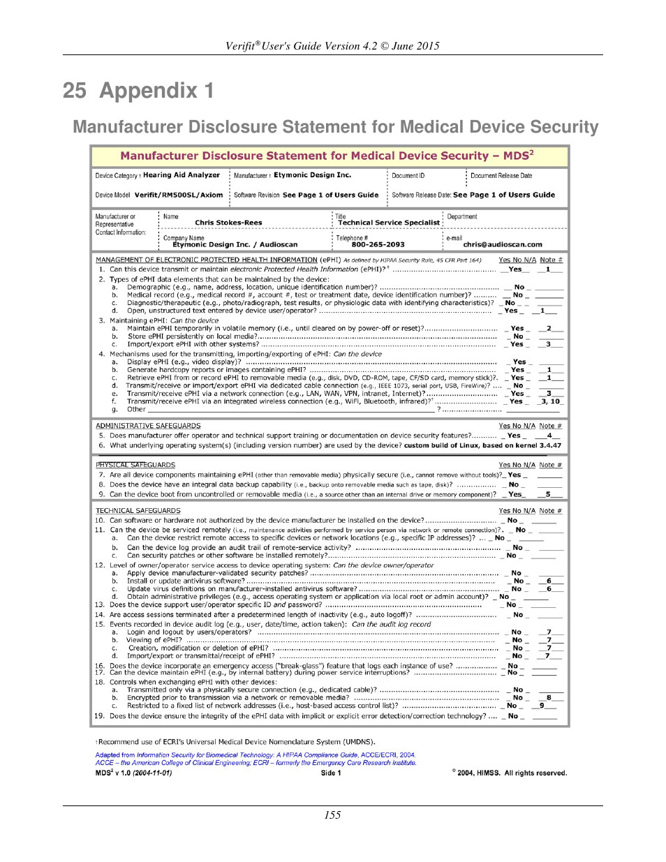 25 appendix 1 | Audioscan Verifit 2 User Manual | Page 155 / 156