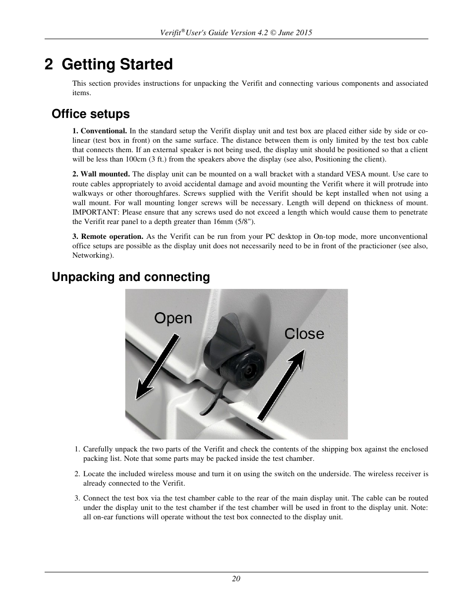 2 getting started, Office setups, Unpacking and connecting | Audioscan Verifit 2 User Manual | Page 20 / 156