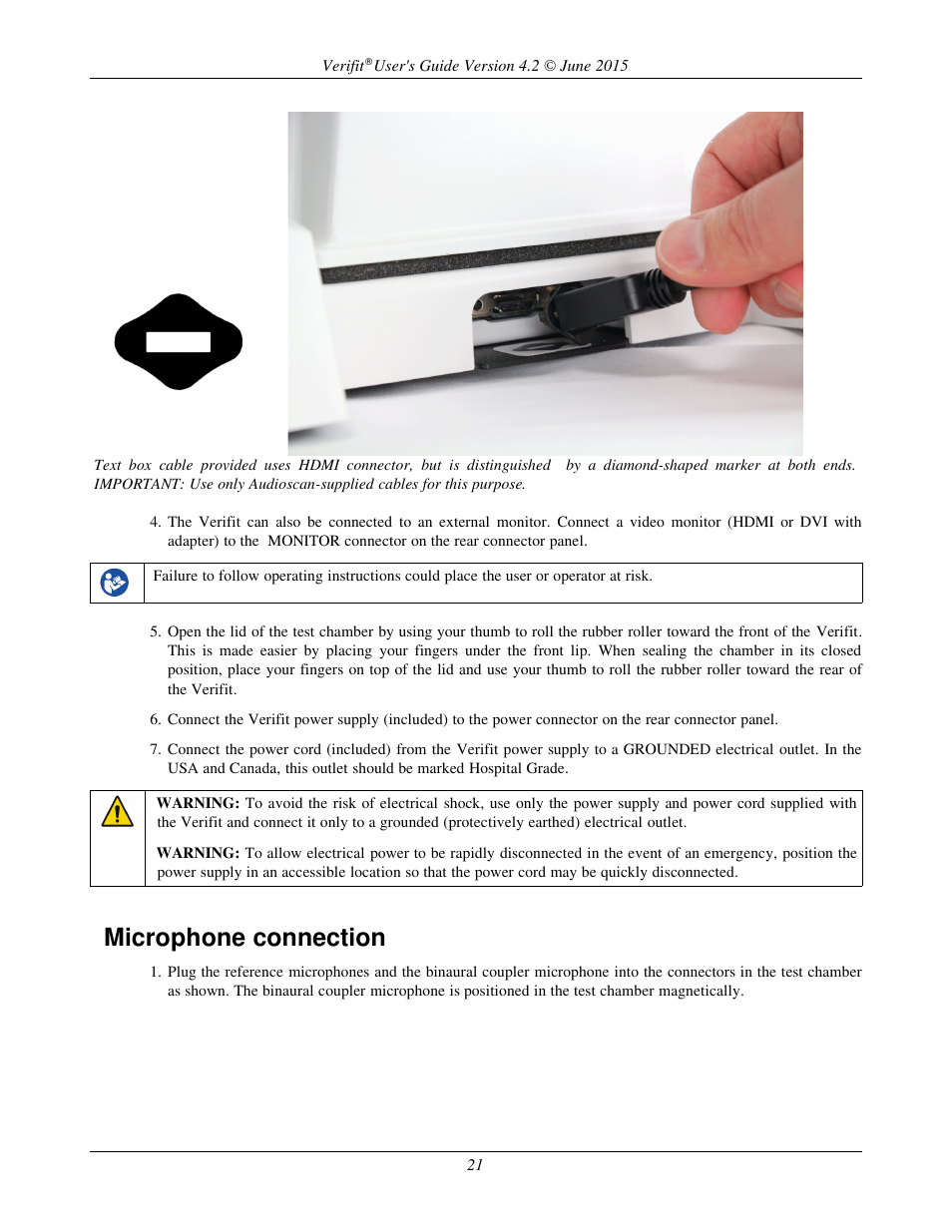 Microphone connection | Audioscan Verifit 2 User Manual | Page 21 / 156