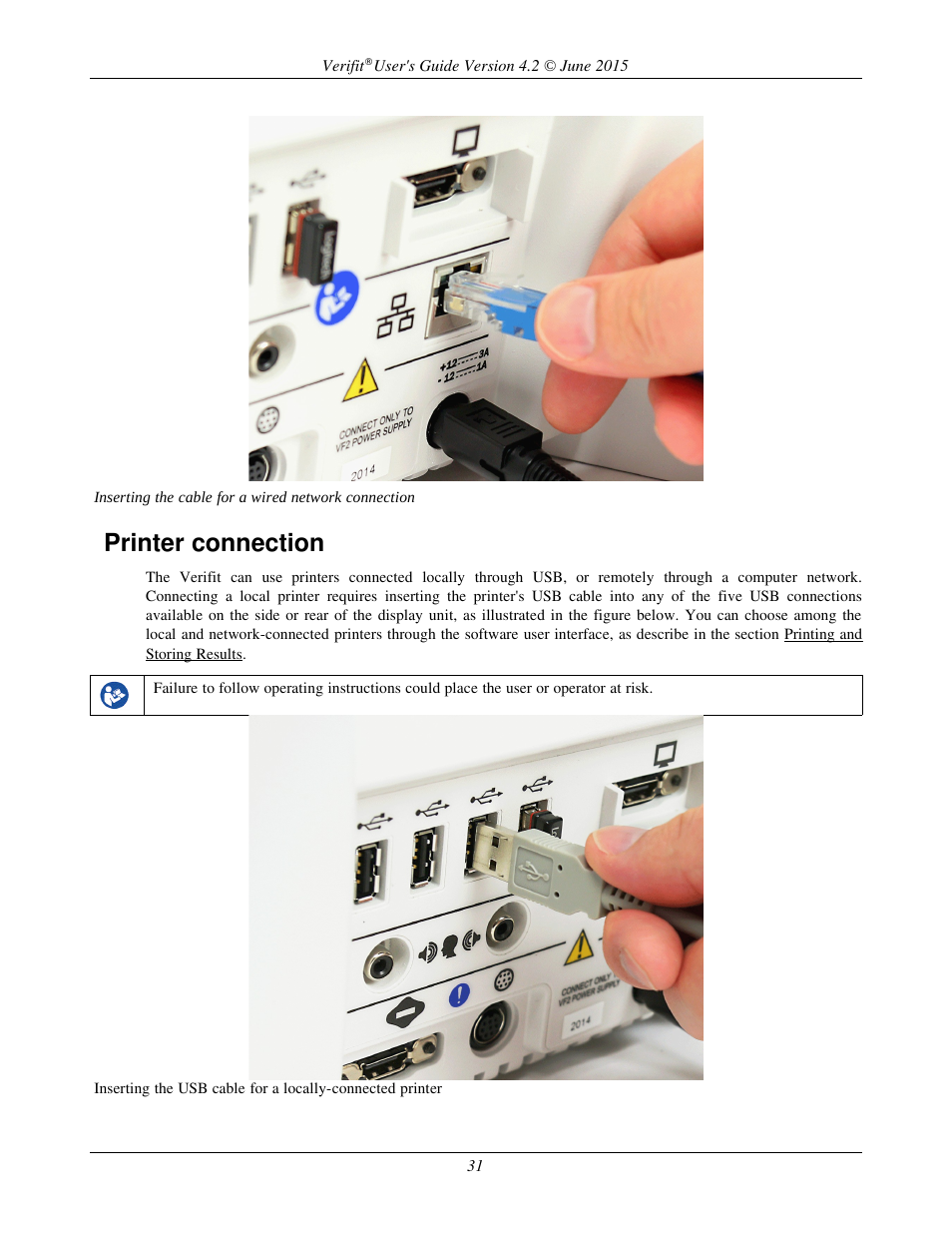 Printer connection | Audioscan Verifit 2 User Manual | Page 31 / 156