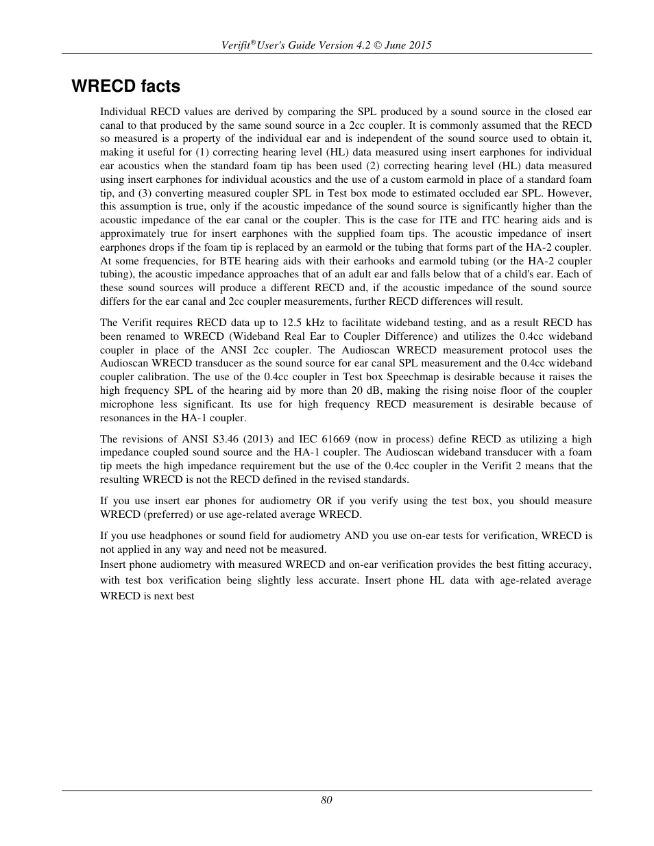 Wrecd facts | Audioscan Verifit 2 User Manual | Page 80 / 156