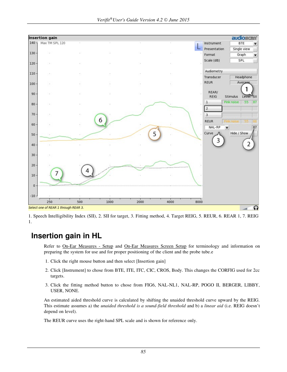 Insertion gain in hl | Audioscan Verifit 2 User Manual | Page 85 / 156