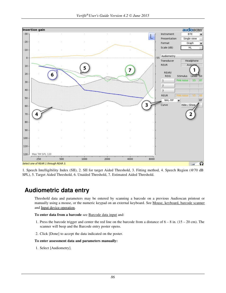 Audiometric data entry | Audioscan Verifit 2 User Manual | Page 86 / 156