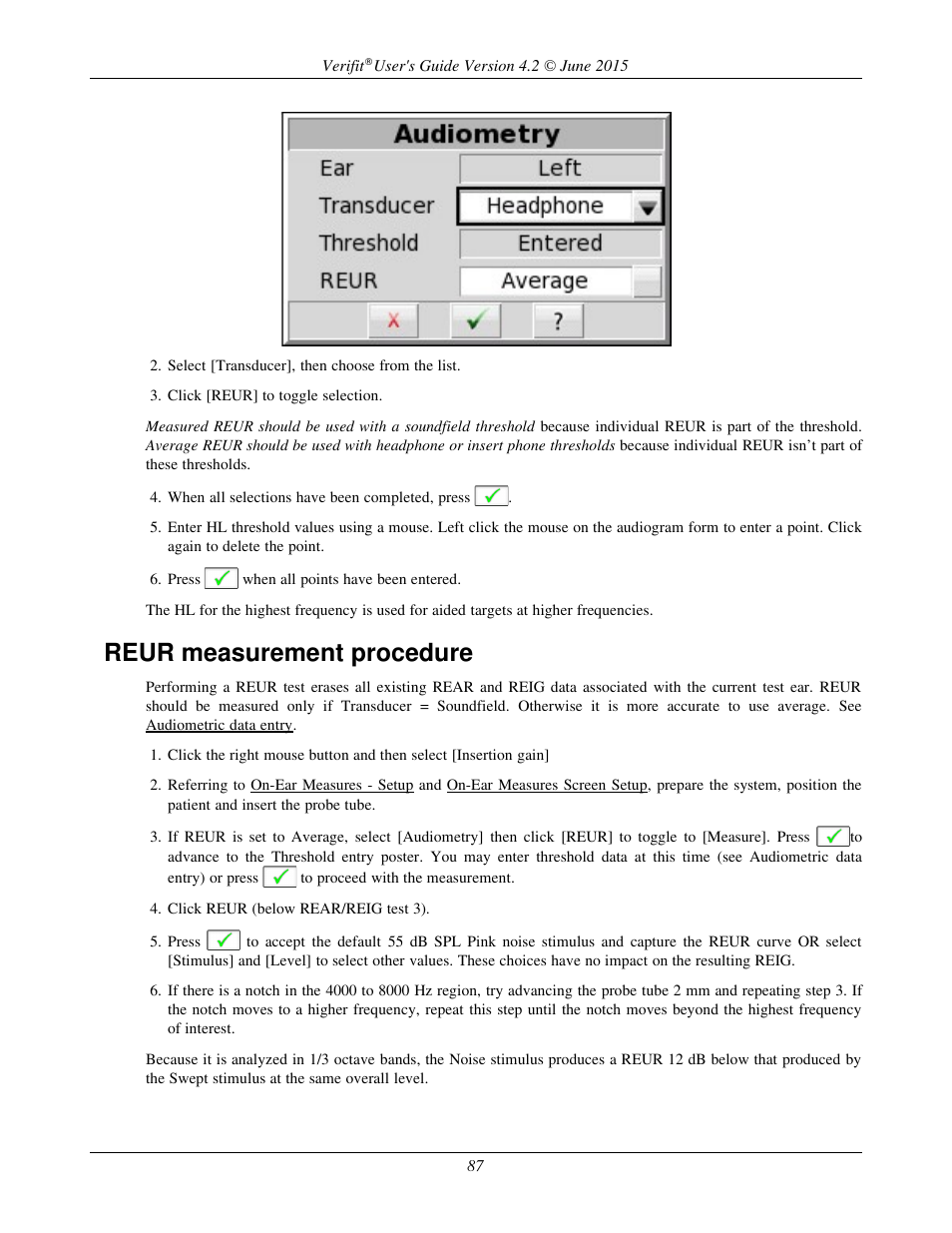 Reur measurement procedure | Audioscan Verifit 2 User Manual | Page 87 / 156