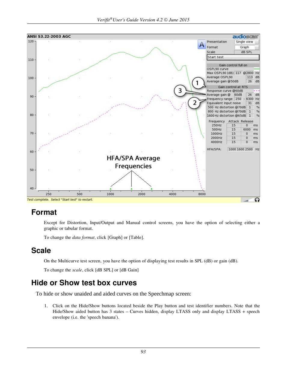 Format, Scale, Hide or show test box curves | Audioscan Verifit 2 User Manual | Page 93 / 156