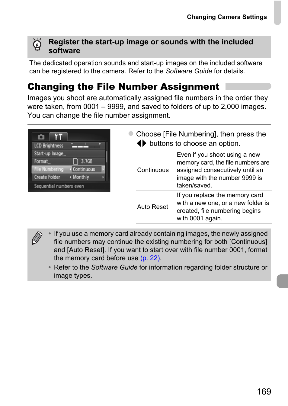 Changing the file number assignment | Canon IXUS 115 HS User Manual | Page 169 / 209