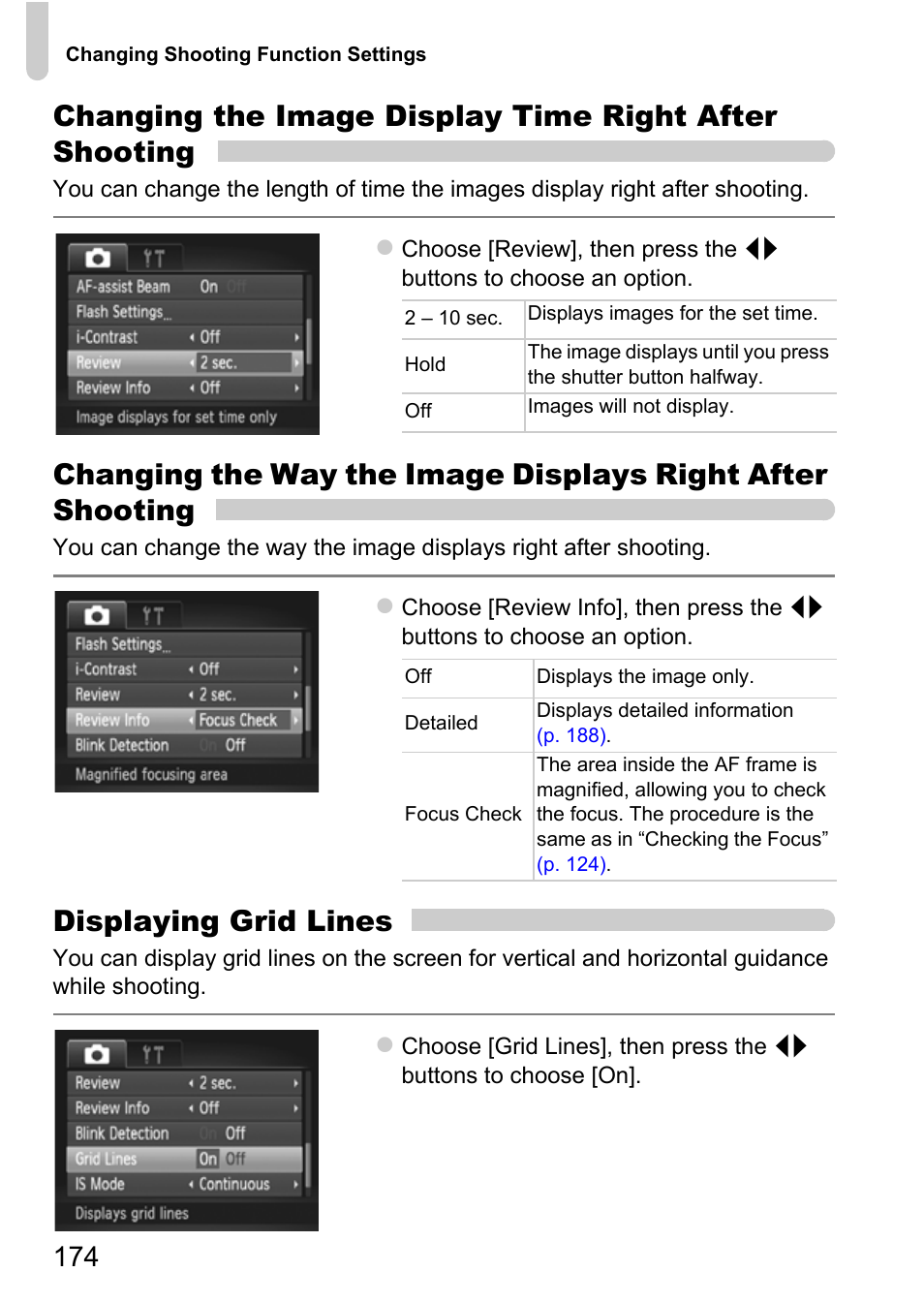 P. 174), Displaying grid lines | Canon IXUS 115 HS User Manual | Page 174 / 209