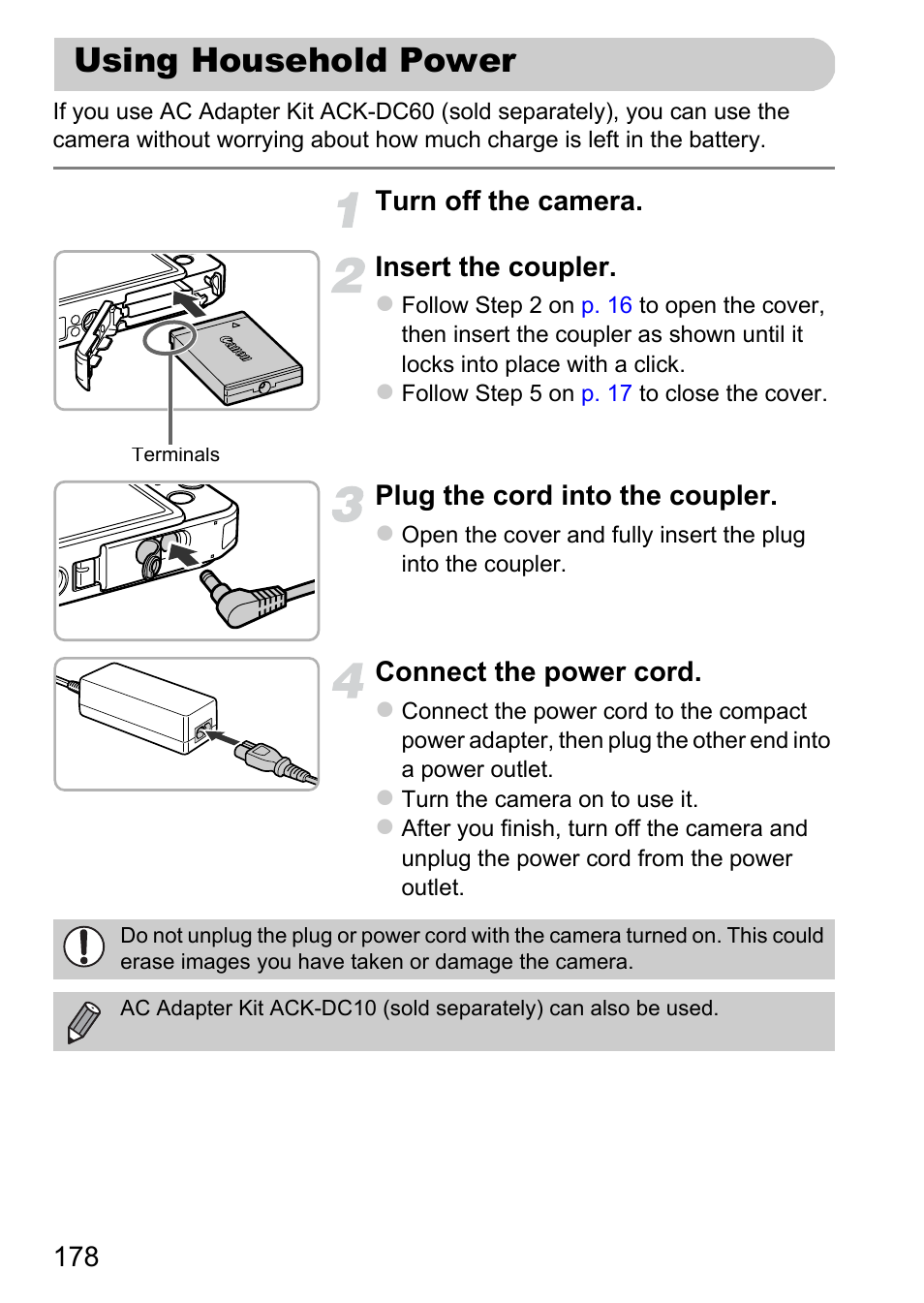 Using household power | Canon IXUS 115 HS User Manual | Page 178 / 209