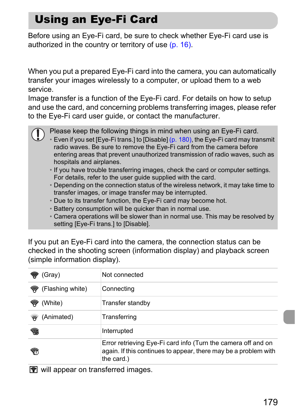 Using an eye-fi card | Canon IXUS 115 HS User Manual | Page 179 / 209