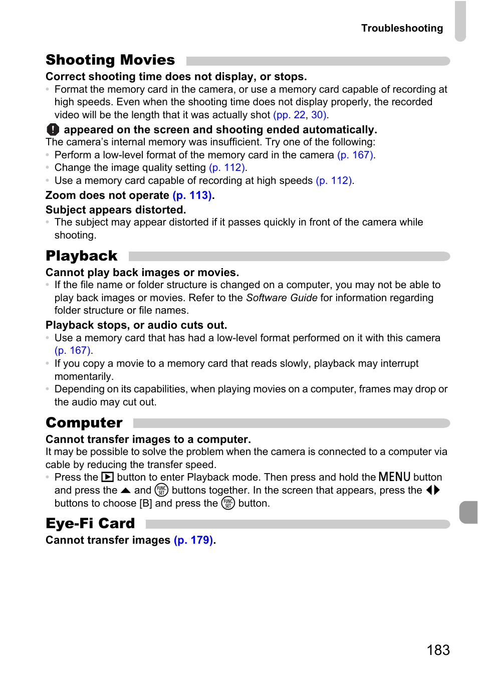 183 shooting movies, Playback, Computer | Eye-fi card | Canon IXUS 115 HS User Manual | Page 183 / 209