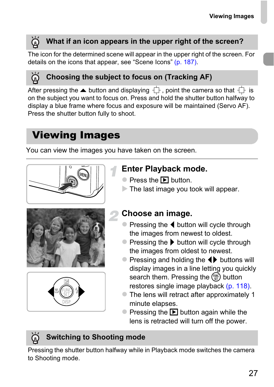 Viewing images, Enter playback mode, Choose an image | Canon IXUS 115 HS User Manual | Page 27 / 209