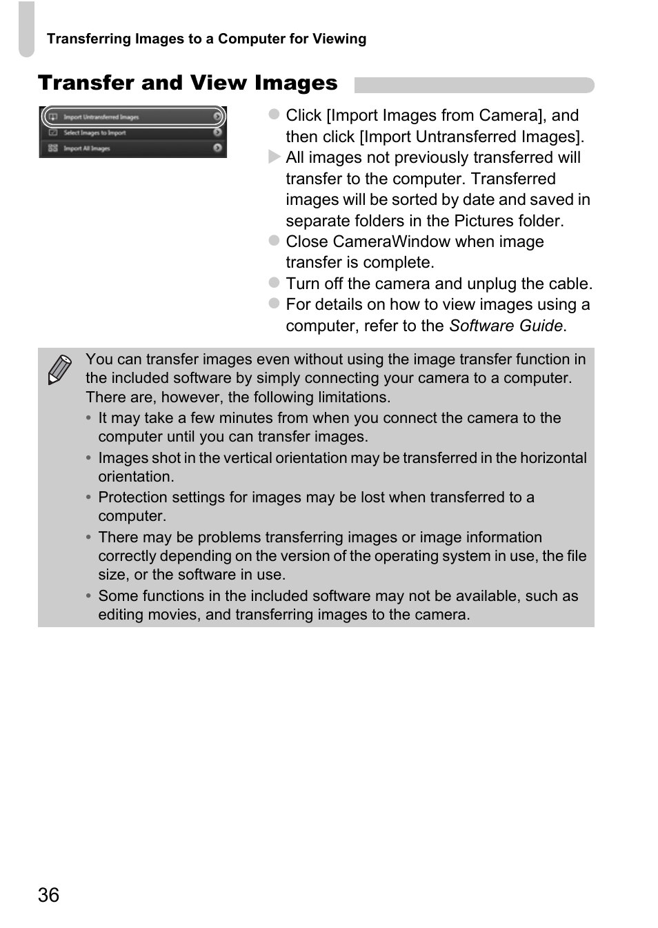 Transfer and view images | Canon IXUS 115 HS User Manual | Page 36 / 209