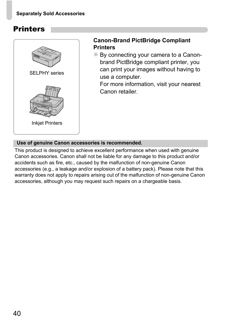 Printers | Canon IXUS 115 HS User Manual | Page 40 / 209