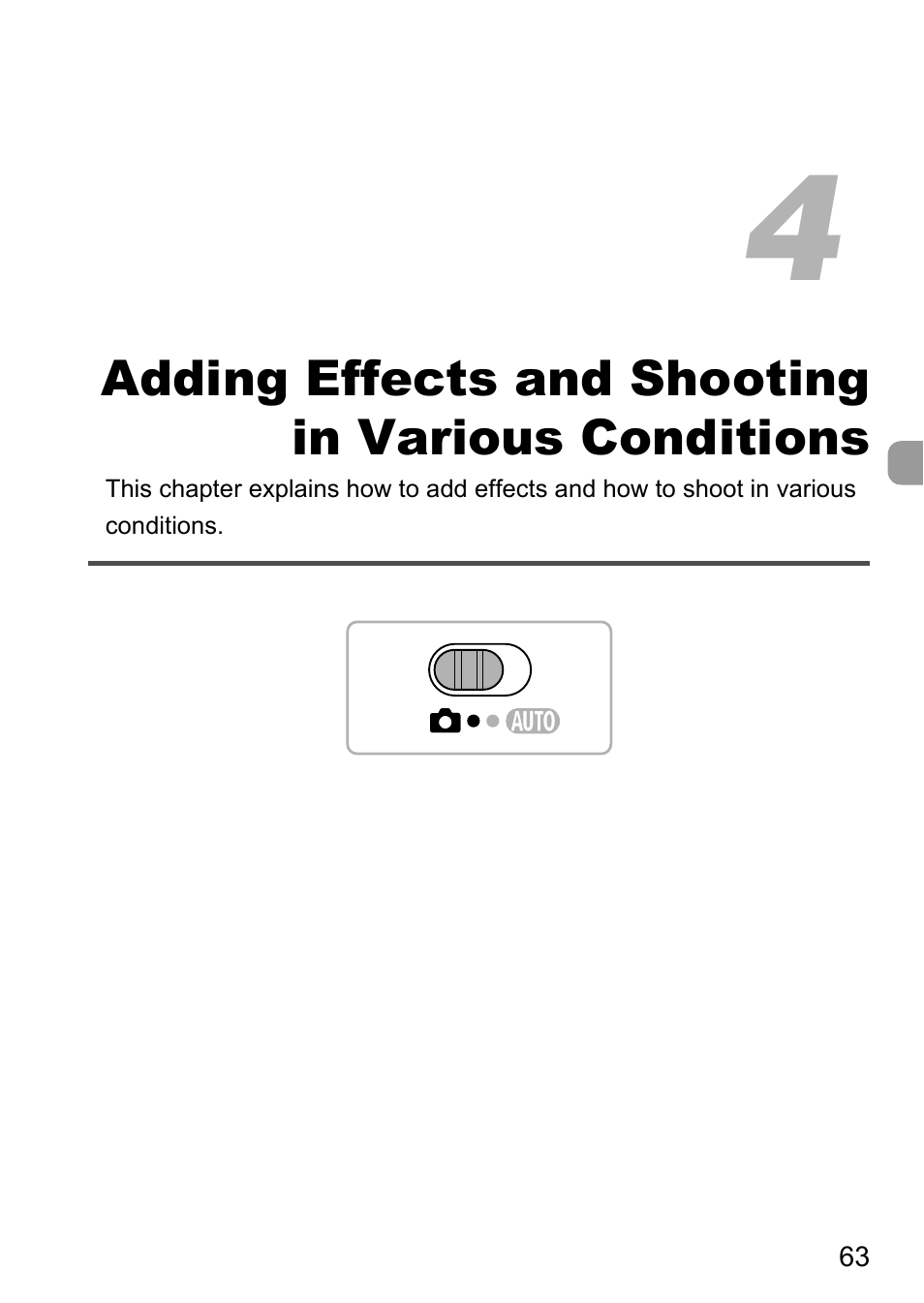 4 adding effects and shooting, In various conditions, Pp. 63 | Canon IXUS 115 HS User Manual | Page 63 / 209