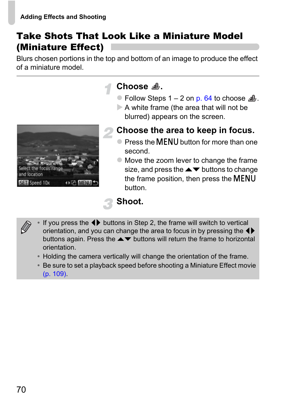 P. 70), Choose, Choose the area to keep in focus | Shoot | Canon IXUS 115 HS User Manual | Page 70 / 209