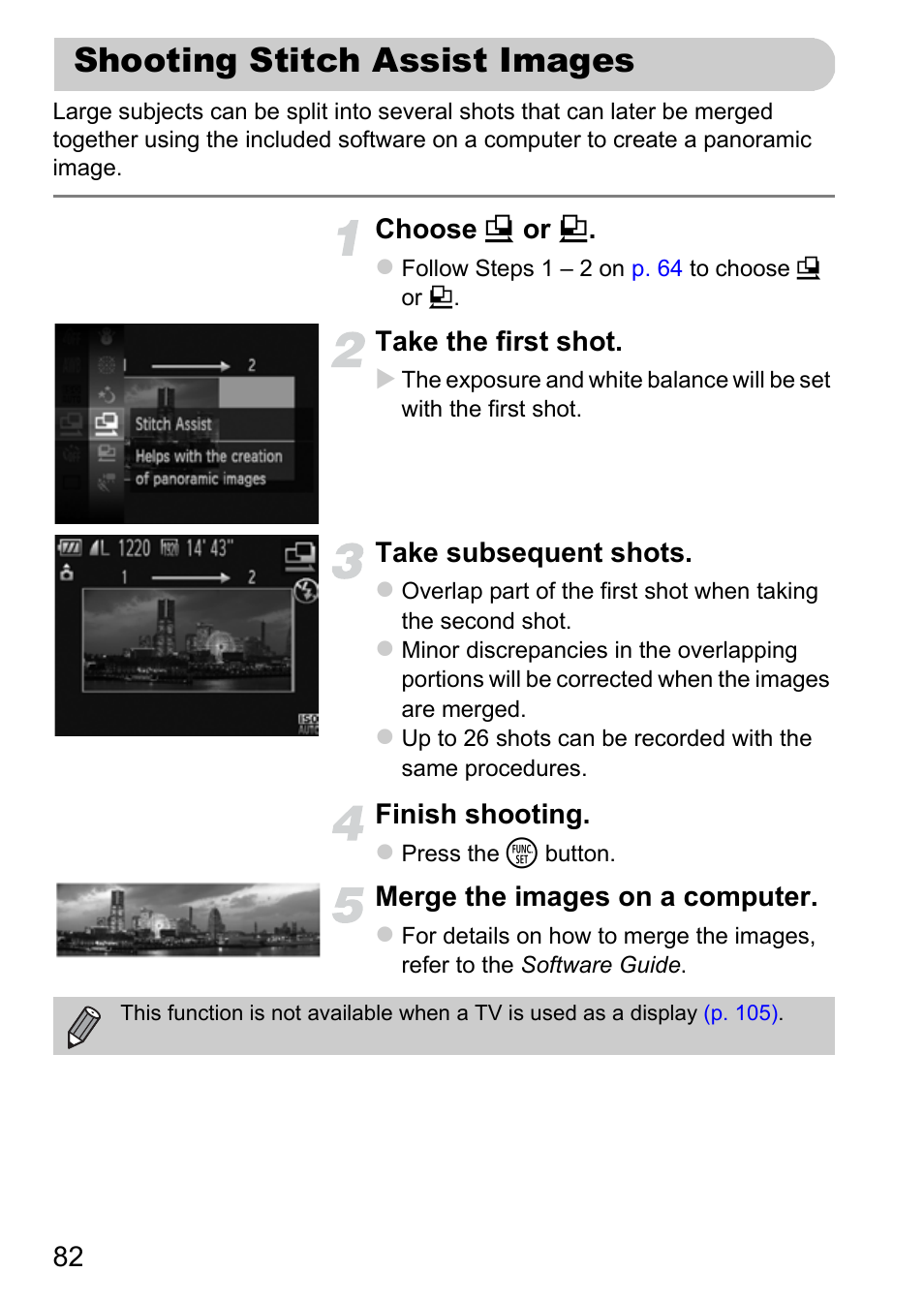 Shooting stitch assist images | Canon IXUS 115 HS User Manual | Page 82 / 209