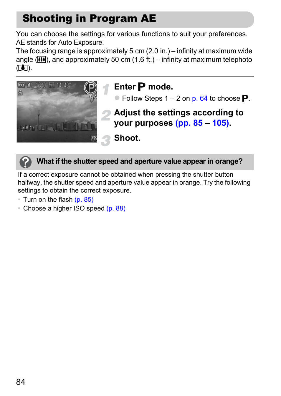 Shooting in program ae | Canon IXUS 115 HS User Manual | Page 84 / 209