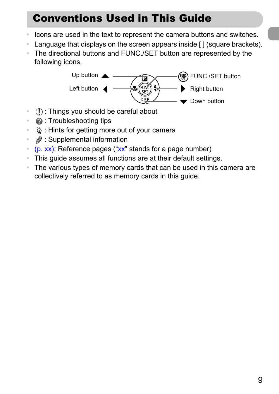 Conventions used in this guide | Canon IXUS 115 HS User Manual | Page 9 / 209