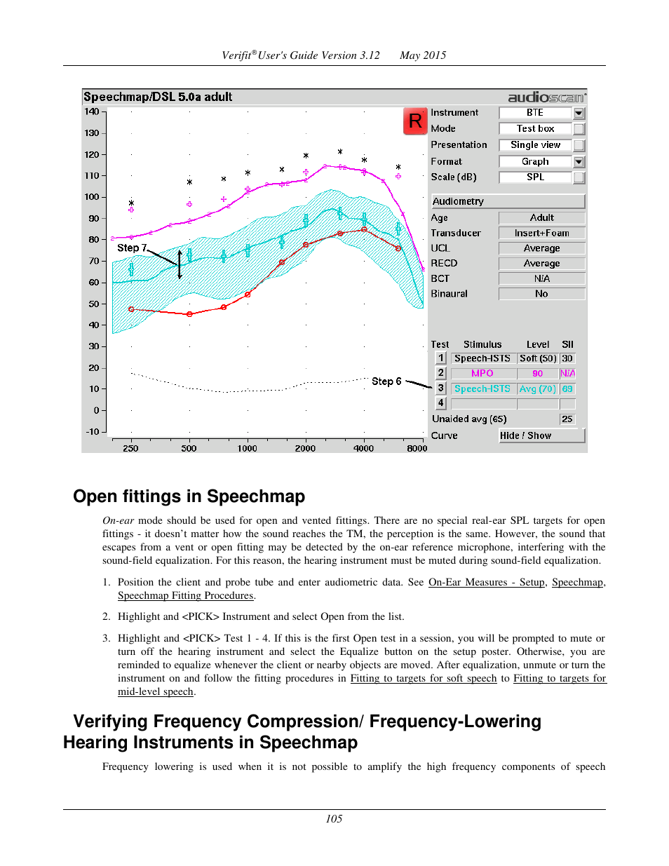 Open fittings in speechmap | Audioscan Verifit User Manual | Page 105 / 155