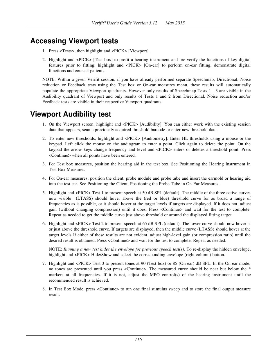 Accessing viewport tests, Viewport audibility test | Audioscan Verifit User Manual | Page 116 / 155