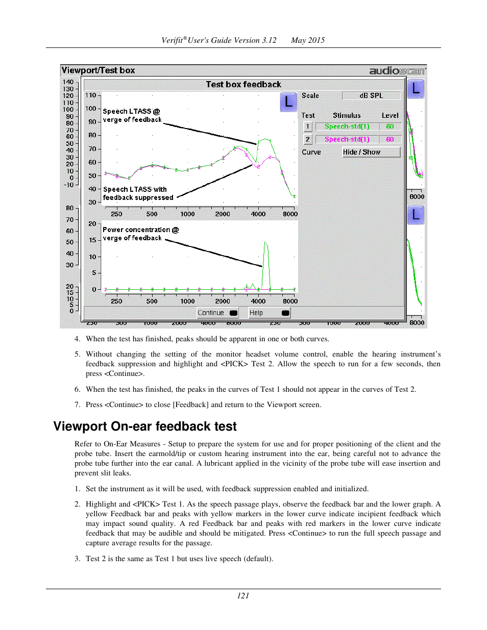 Viewport on-ear feedback test | Audioscan Verifit User Manual | Page 121 / 155