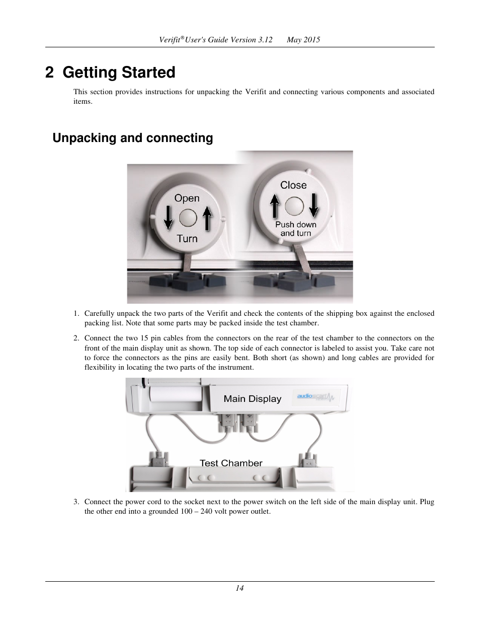 2 getting started, Unpacking and connecting | Audioscan Verifit User Manual | Page 14 / 155